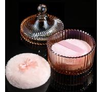 WSYUB Powder Puff & Crystal Container Set, Large Body Powder Puff and Container, Body Powder Container with Puff Valentine's Day gift, Amber Color Glass Jar