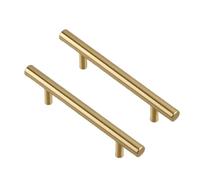 WSZGRJDM 2 Pack Gold Brushed Brass Handles, Gold Drawer Handles Cupboard Handles Modern Kitchen Handles Cabinet T Bar Pull Handles Furniture Door Knobs for Kitchen Wardrobe Cupboard