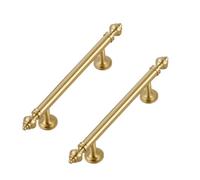 WSZGRJDM 2 Pack Gold Kitchen Cabinet Handles, 96/128mm Brushed Brass Dresser Handles, Cabinet T Bar Pull Handles Furniture Door Knobs for Kitchen Wardrobe Cupboard