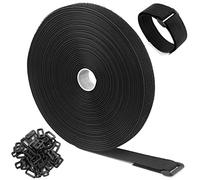 WSZJINB 10m x 2.5cm Adjustable Cable Straps with 50 Buckles, Free Cut Length, Black Reusable Fastening Cable Ties, Hook and Loop Securing Strap for Cable Tidy, Wire Management, Cord Organiser