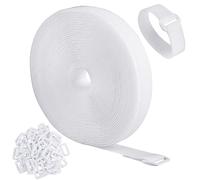 WSZJINB 10m x 2cm Adjustable Cable Straps with 50 Buckles, Free Cut Length, White Reusable Fastening Cable Ties, Hook and Loop Securing Strap for Cable Tidy, Wire Management, Cord Organiser