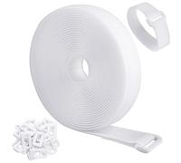 WSZJINB 5m x 2cm Adjustable Cable Straps with 25 Buckles, Free Cut Length, White Reusable Fastening Cable Ties, Hook and Loop Securing Strap for Cable Tidy, Wire Management, Cord Organiser