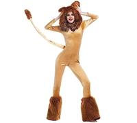 WSZJLN Adult Women Deluxe Lion Animal Cosplay Costume Sexy Furry Lion Jumpsuit With Big Tail Halloween Party Fancy Outfit