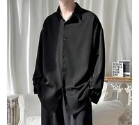 WSZJLN Black Long-sleeved Shirts Men Korean Comfortable Blouses Casual Loose Single Breasted Shirt-Black-M