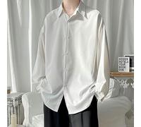 WSZJLN Black Long-sleeved Shirts Men Korean Comfortable Blouses Casual Loose Single Breasted Shirt-White-M