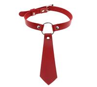 WSZJLN Black Tie Collar Choker Necklace Gothic Punk Harajuku PU Leather Chocker Goth Clothing Accessories For Women Men Cosplay Jewelry-Red