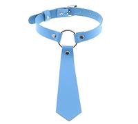 WSZJLN Black Tie Collar Choker Necklace Gothic Punk Harajuku PU Leather Chocker Goth Clothing Accessories For Women Men Cosplay Jewelry-Light Blue