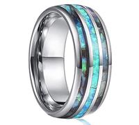 WSZJLN Fashion 8mm Black Tungsten Wedding Ring for Men Women Colorful Abalone Shell and Blue Opal Inlaid Ring Men Wedding Party Jewelry-12,Style8