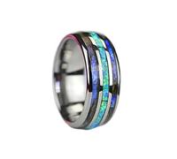 WSZJLN Fashion 8mm Rose Gold Color Tungsten Wedding Men Stainless Steel Rings Inlay Abalone Shell Blue Opal Rings Men Wedding Jewelry-7,Silver Color