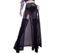 WSZJLN Goth Dark Punk Gothic Mesh High Split Midi Skirts High Waist Black Women Night Long Skirt See Through Partywear