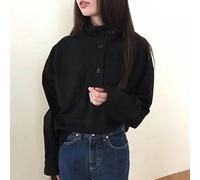 WSZJLN Harajuku Chic Woman Blouses Korean Style Black Shirt Oversized Elegant Office Wear Ladies Long Sleeve Top Casual Outerwear-black-L