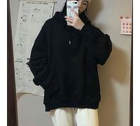 WSZJLN Harajuku Oversized Hoodie Women Korean Style White Sweatshirt Preppy Black Pullover Hip Hop Cotton Hooded Streetwear Trend-Black-M