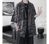 Harajuku Women's Blouse Korean Style Oversized Shirt Bf Black Cool Chiffon Short Sleeve Button Up Tops Alt Clothes Fashion-black-M