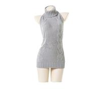 WSZJLN Japanese vitality girl underwear high-neck backless sexy sweater knitwear role-playing game outfit-grey-onesize