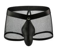 WSZJLN Men Fish Net Mesh Boxers Shorts Sexy Male Penis Pouch Underwear Back open front Removable See through Underpants Jockstraps-Black-S
