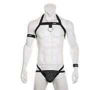 WSZJLN Men Sexy Underwear Set Shoulder Strap Harness G String Chest Elastic Band Jockstrap Thong Hollow Costume-black-M