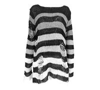 WSZJLN Punk Gothic Long Unisex Sweater Summer Women Striped Cool Hollow Out Hole Broken Jumper Loose Rock Thin Dark Streetwear Top-BlackWhite,One Size
