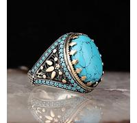 WSZJLN Retro Handmade Turkish Signet Ring For Men Women Ancient Silver Color Carved Eagle Ring Green Zircon Inlay Punk Motor Biker Ring-9,21