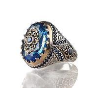WSZJLN Retro Handmade Turkish Signet Rings For Men Ancient Silver Color Carved Eagle Ring Mystic Zircon Inlay New Punk Motor Biker Ring-13,25 Opening
