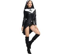 WSZJLN SL Halloween Leather Nun Costume PU Leather Punk Nun Costume Uniform-Black-M