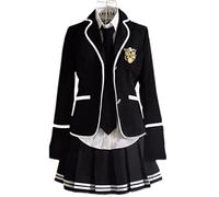 WSZJLN Student School Clothes Girl 2 Piece Skirt Suit Streetwear College Harajuku A Line Skirt+Short Jacket High Waist Pleated Skirt-black black,L
