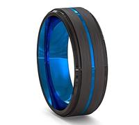 WSZJLN Trendy 8mm Gold Color Groove Beveled Edge Tungsten Wedding Rings For Men Black Brushed Steel Engagement Ring MenWedding Band-12,Style 11