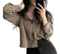 WSZJLN Vintage Women Blouse Harajuku Cropped Oversized Shirt Chic and Elegant Long Sleeve Top Korean Style Clothes Fashion Casual-Zong-L