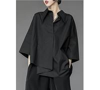 WSZJLN Women's Blouse Asymmetrical Harajuku Japanese Korean Style Black White Shirt Loose Button Up Tops Casual Summer Fashion-black-XL