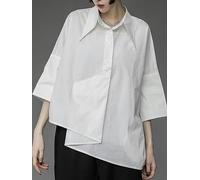 WSZJLN Women's Blouse Asymmetrical Harajuku Japanese Korean Style Black White Shirt Loose Button Up Tops Casual Summer Fashion-white-M