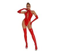 WSZJLN Zipper Sexy Open Crotch Leather Bodysuit For Women Below Crotchless Catsuit Ladies Shiny Sheath Latex Leotard