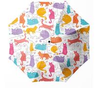WSZYNDF Travel Compact Windproof Umbrella, Small Cute Cat Design Automatic Folding Umbrella for Rain and Wind, Portable UV Shade Sun Umbrella for Girl and Women