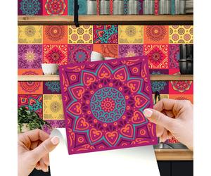 WT1509 - Colourful Mandala Tiles Wall Stickers - 15 cm x 15 cm - 24 pcs.