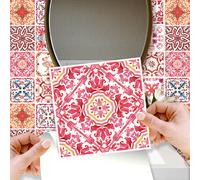 WT1518 - Moroccan Rose Red Mosaic Tile Sticker - 15 cm x 15 cm - 24 pcs
