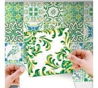 WALPLUS Turkish Green Self Adhesive Wall Tiles for Kitchen Bathroom 15x15cm(6") Removable Sticky Back Tiles for Walls Renovation 24 PCS
