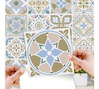 WT1544 - Light Sapphire and Parchment colour Traditional Spanish Tiles Wall Stickers - 15 cm x 15 cm - 24 pcs