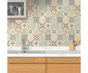 WT1546 - Kansas Baby Rose and Pastel Green Wall Tile Sticker Set - 15 cm x 15 cm - 24 pcs