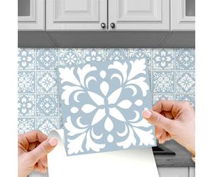 WT1555 - Triana Blue Grey Cemente Spanish Wall Tile Sticker Set - 15 cm x 15 cm - 24 pcs