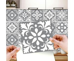 WT1557 - Banc's Dark Grey Cement Spanish Wall Tile Sticker Set - 15 cm x 15 cm - 24 pcs