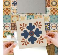WT1561 - Jama Brown and Blue Moroccan Wall Tile Sticker Set - 15 cm x 15 cm - 24 pcs