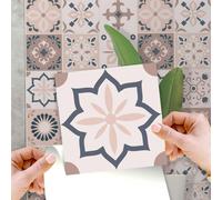 WALPLUS Menara Pink and Grey Cement Moroccan Tile Stickers 15 x 15 cm, 24 PCS Peel and Stick Self Adhesive Wall Tiles, Waterproof Kitchen Bathroom Splashback Decals