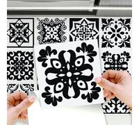 Calli Black and White Mediterranean Wall Tile Sticker Set - 15 x 15 cm (6 x 6 in) - 24 pcs, DIY Art, Home Decorations, Decals, Kitchen Decor, Bathroom Ideas