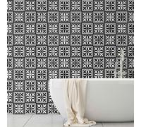 WALPLUS 24 Pcs 15cm(6") Tile Stickers Peel and Stick Backsplash Self-Adhesive Removeable Stick on Wall Vinyl Home Decoration DIY for Living Kitchen - Emma Monocromatic Black Victorian