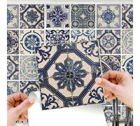 WALPLUS 15cm(6"") 24 pcs Tile Stickers Malaga Spanish Blue Peel and Stick Backsplash Self- Adhesive Decal Vinyl Home Decors DIY Splashback Spring Easter Decoration Tile Paint Stick on Tiles Bedroom