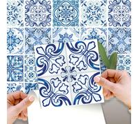WALPLUS 24 PCS 15cm (6") Blue Turkish Mediterranean Tile Stickers - Peel & Stick Vinyl Backsplash Decals for Home Decor & DIY