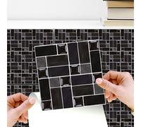 WT1589 - Glossy Black Porcelain Mosaic Wall Tile Sticker Set - 15 x 15 cm (6 x 6 in) - 24 pcs