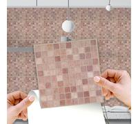 WT1590 - Vintage Pink Marble Mosaic Wall Tile Sticker Set - 15 x 15 cm (6 x 6 in) - 24 pcs
