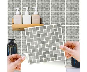 WT1591 - Natural Grey Limestone Mosaic Wall Tile Sticker Set - 15 x 15 cm (6 x 6 in) - 24 pcs