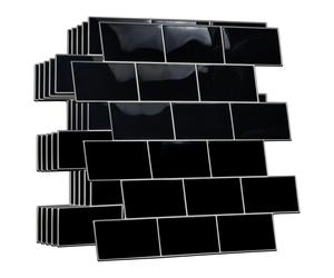 WT3D1807 - Black Metro Subway Glossy 3D Tile Sticker 30.5 x 15.4cm (12 x 6 in) - 20pcs in a pack