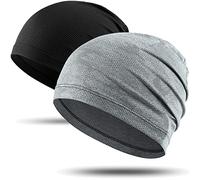 WTACTFUL Cooling Skull Cap for Men Breathable Sweat Hat Running Caps Skull Caps Thin Slouchy Beanie for Cycling Motorcycle Football Workout Helmet Hard Hat Liner Summer Sport 2-Pack Black Linen Grey