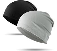 WTACTFUL Cooling Skull Cap for Men Breathable Sweat Hat Running Caps Skull Caps Thin Slouchy Beanie for Cycling Motorcycle Football Workout Helmet Hard Hat Liner Summer Sport 2-Pack Black Light Grey
